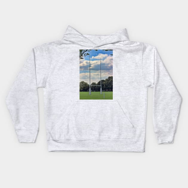 Rugby goal post at Rugby School Kids Hoodie by avrilharris